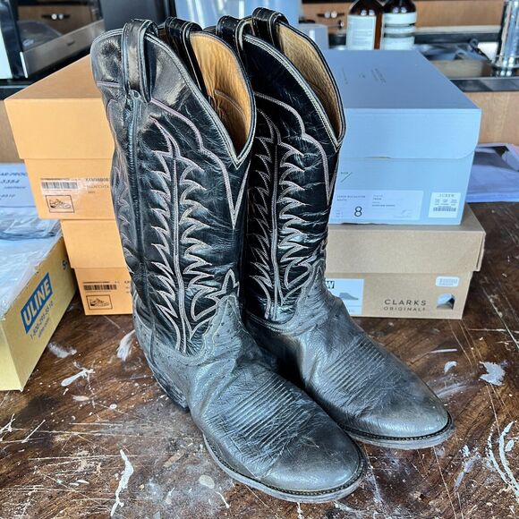 Vintage Tony Lama Grey Ostritch Men's Cowboy Boots Size 9 B - Picture 1 of 7
